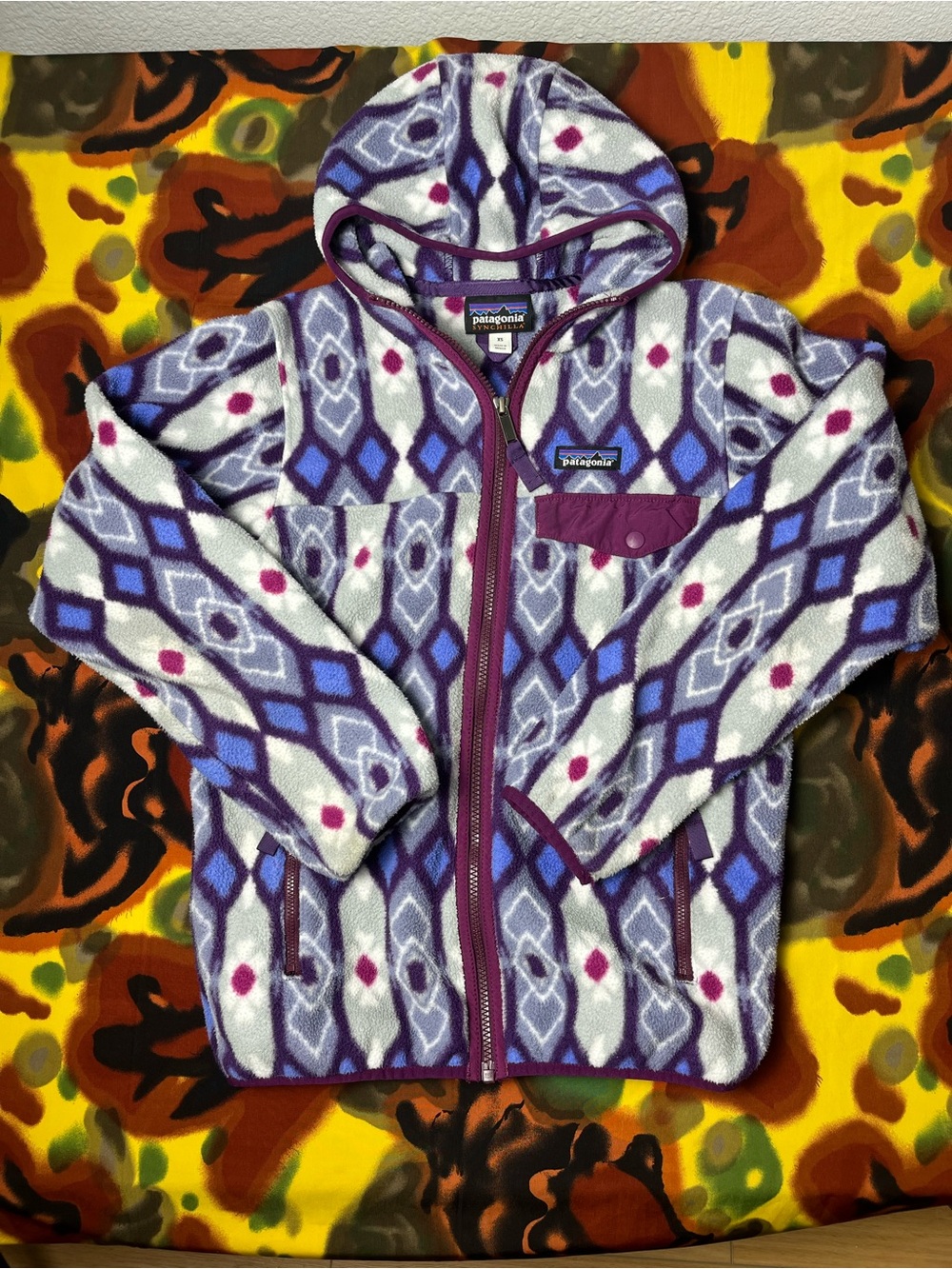 Synchilla Patagonia Hooded Aztec Purple Fleece